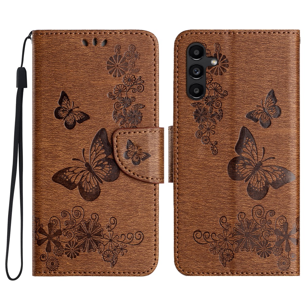  Samsung Galaxy A27 5G Fodral Läder Fjärilar Brun