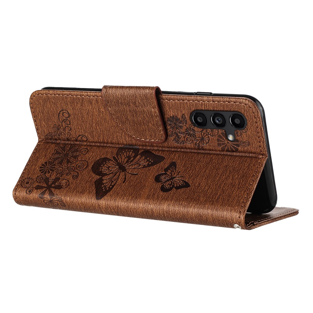 Samsung Galaxy A27 5G Fodral Läder Fjärilar Brun