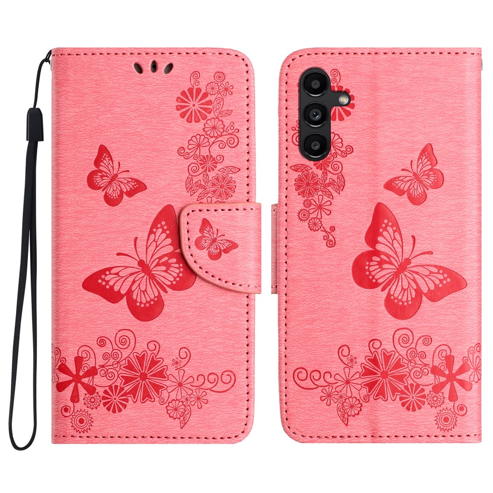  Samsung Galaxy A27 5G Fodral Läder Fjärilar Rosa