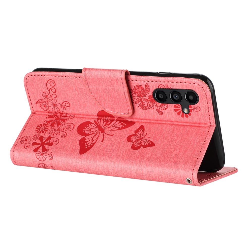  Samsung Galaxy A27 5G Fodral Läder Fjärilar Rosa