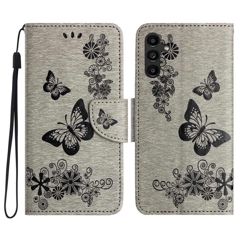  Samsung Galaxy A27 5G Fodral Läder Fjärilar Grå