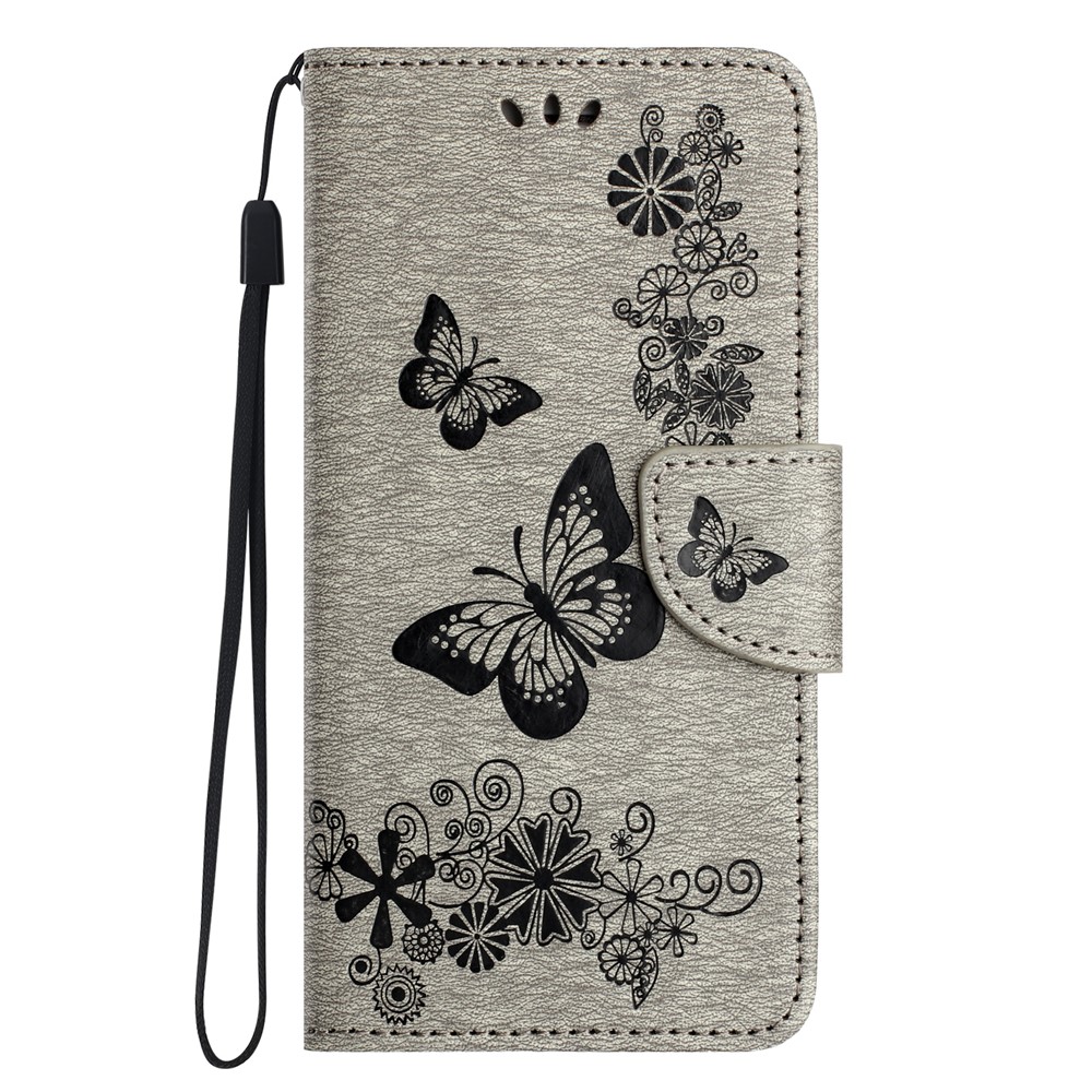  Samsung Galaxy A27 5G Fodral Läder Fjärilar Grå