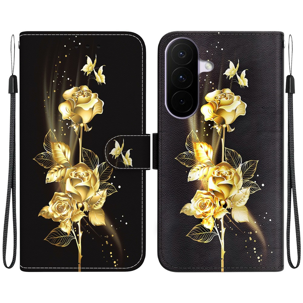  Samsung Galaxy A27 5G Fodral Läder Blommor Guld