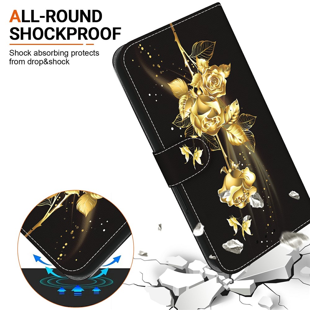  Samsung Galaxy A27 5G Fodral Läder Blommor Guld