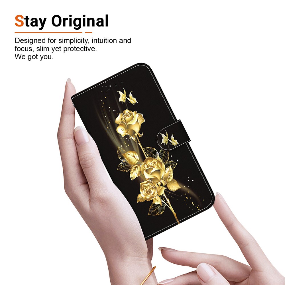  Samsung Galaxy A27 5G Fodral Läder Blommor Guld