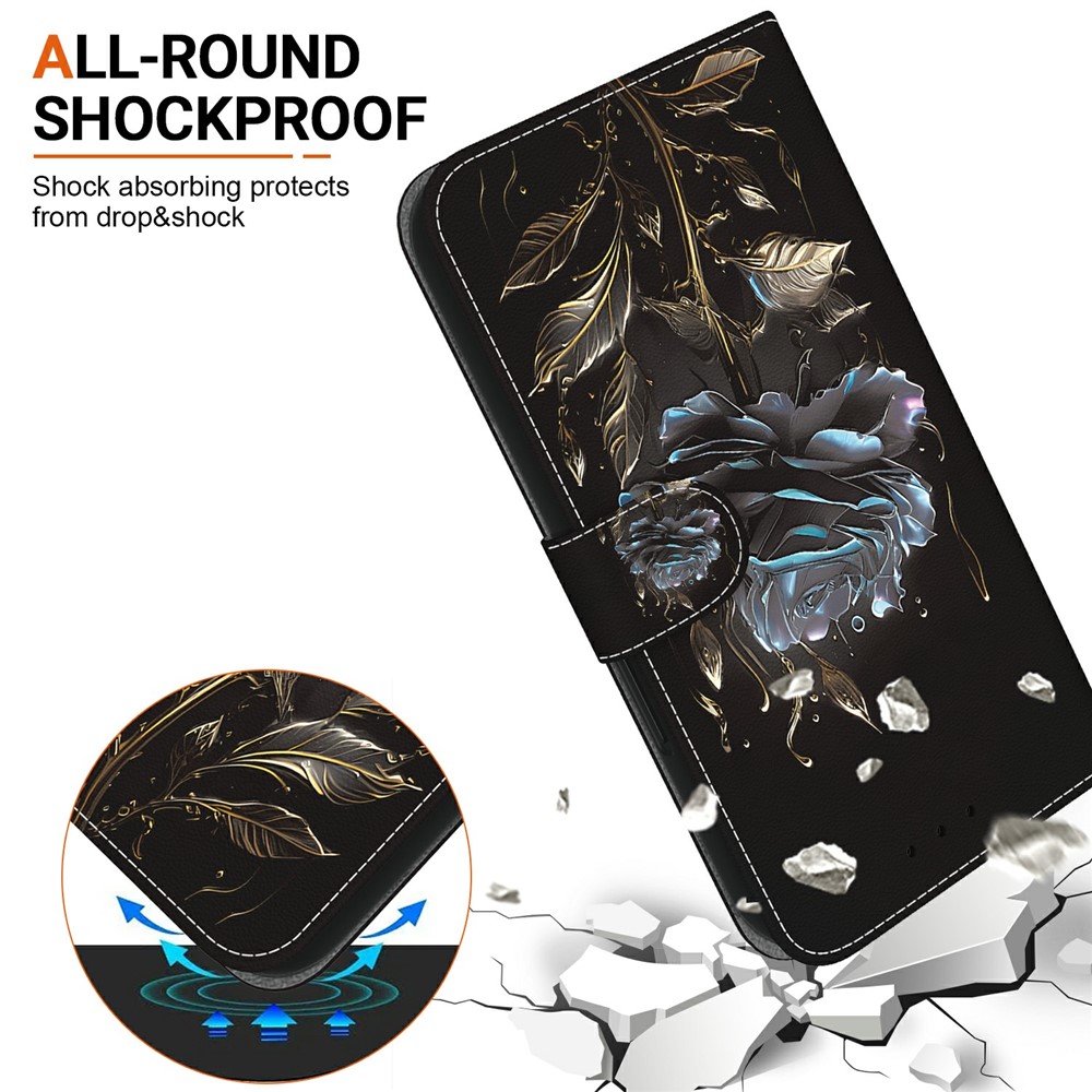  Samsung Galaxy A27 5G Fodral Läder Blomma Svart