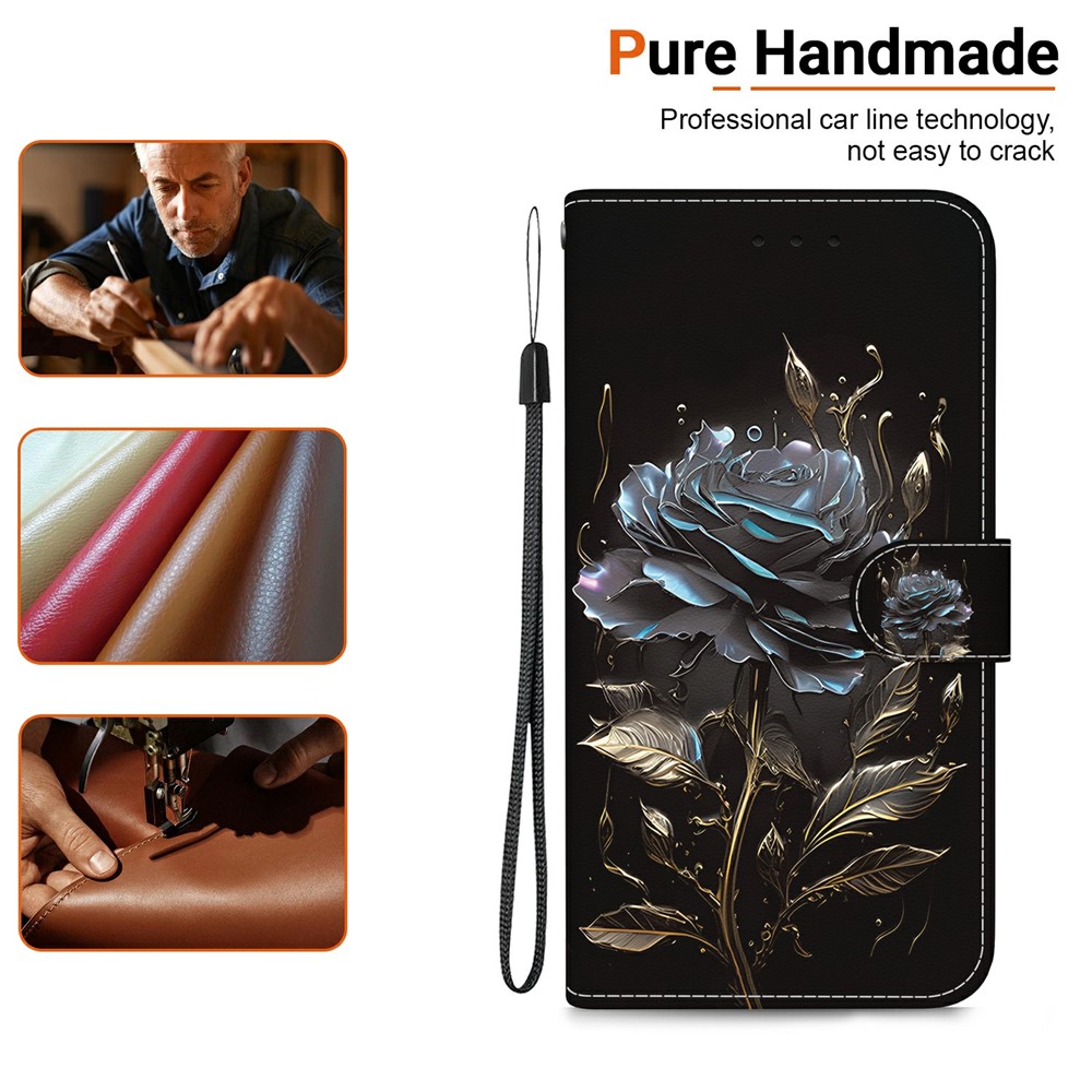  Samsung Galaxy A27 5G Fodral Läder Blomma Svart