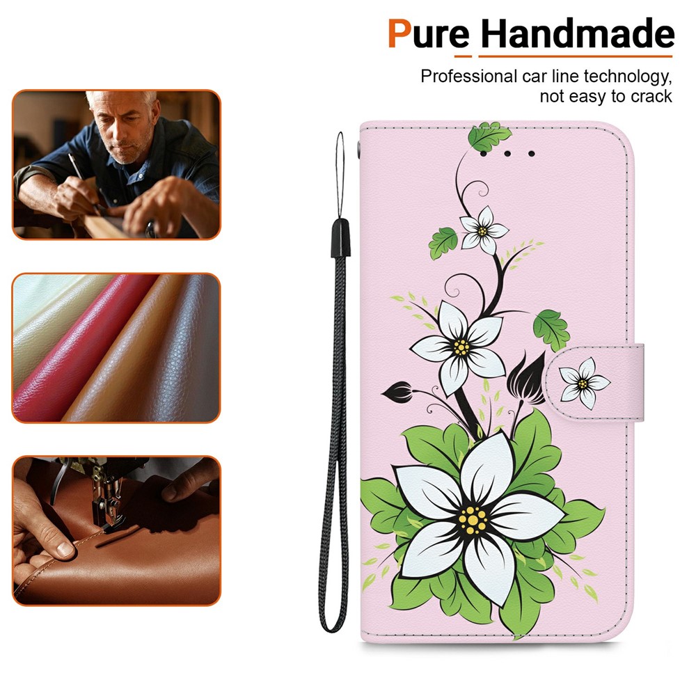  Samsung Galaxy A27 5G Fodral Läder Blommor Rosa/Vit
