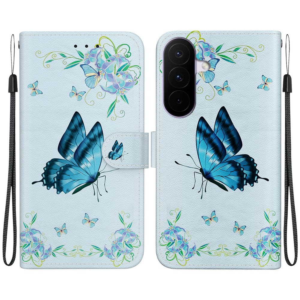  Samsung Galaxy A27 5G Fodral Läder Fjäril Blå