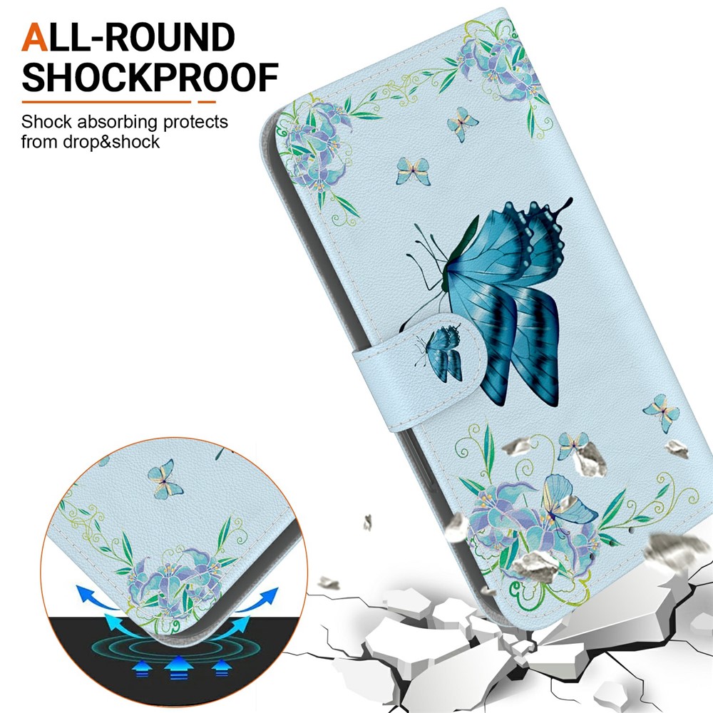  Samsung Galaxy A27 5G Fodral Läder Fjäril Blå