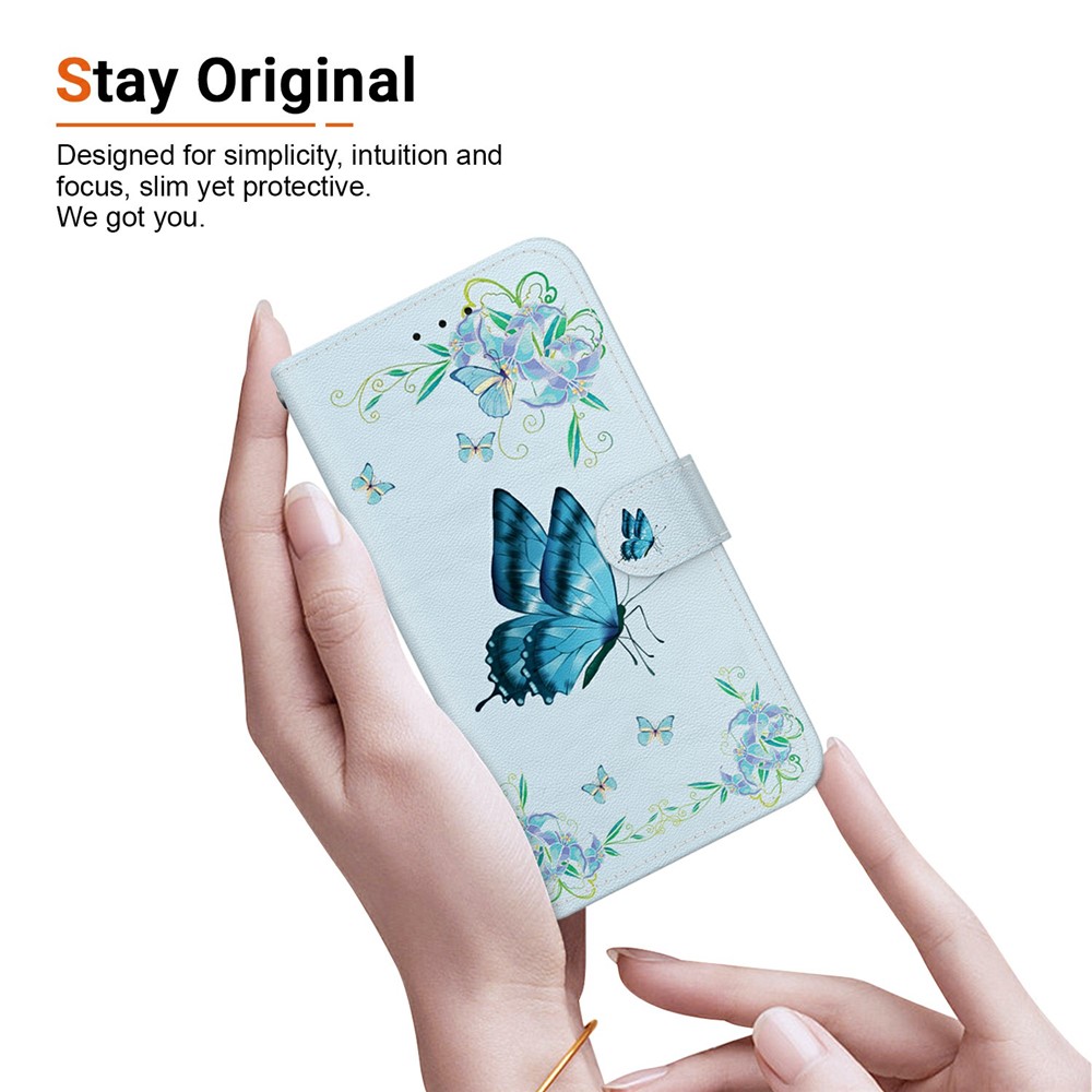  Samsung Galaxy A27 5G Fodral Läder Fjäril Blå