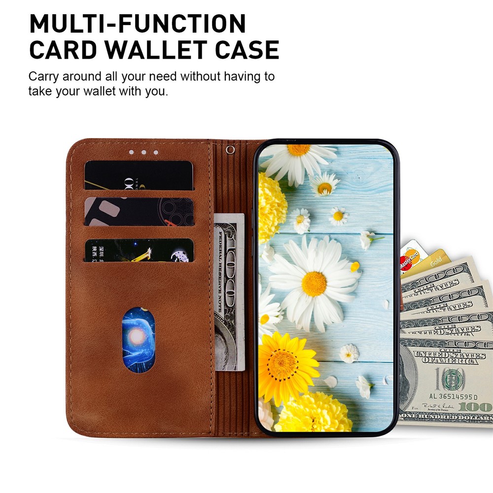  Samsung Galaxy A27 5G Fodral Läder Blommor Brun