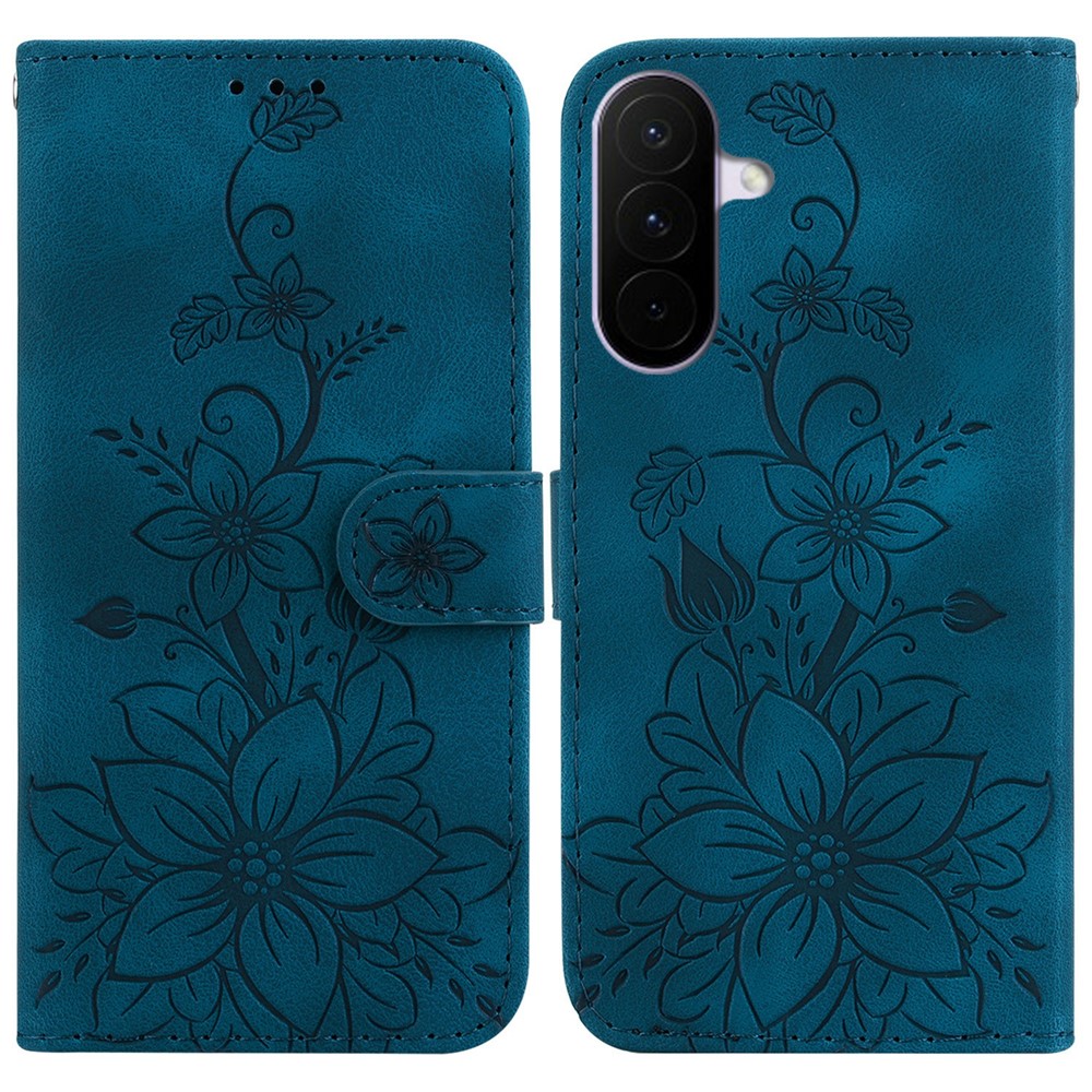  Samsung Galaxy A27 5G Fodral Läder Blommor Mörk Blå