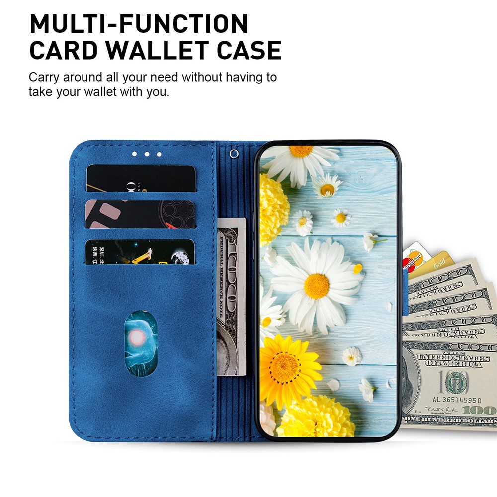  Samsung Galaxy A27 5G Fodral Läder Blommor Mörk Blå