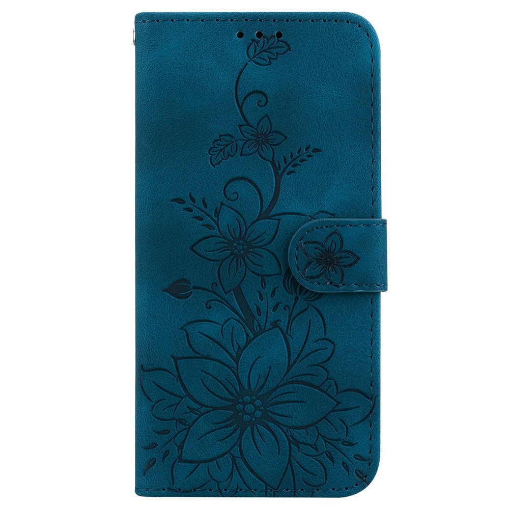  Samsung Galaxy A27 5G Fodral Läder Blommor Mörk Blå