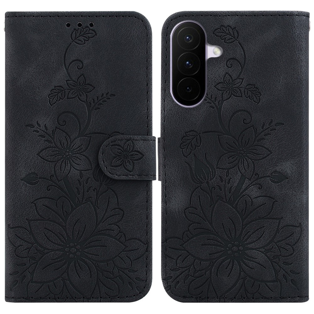  Samsung Galaxy A27 5G Fodral Läder Blommor Svart