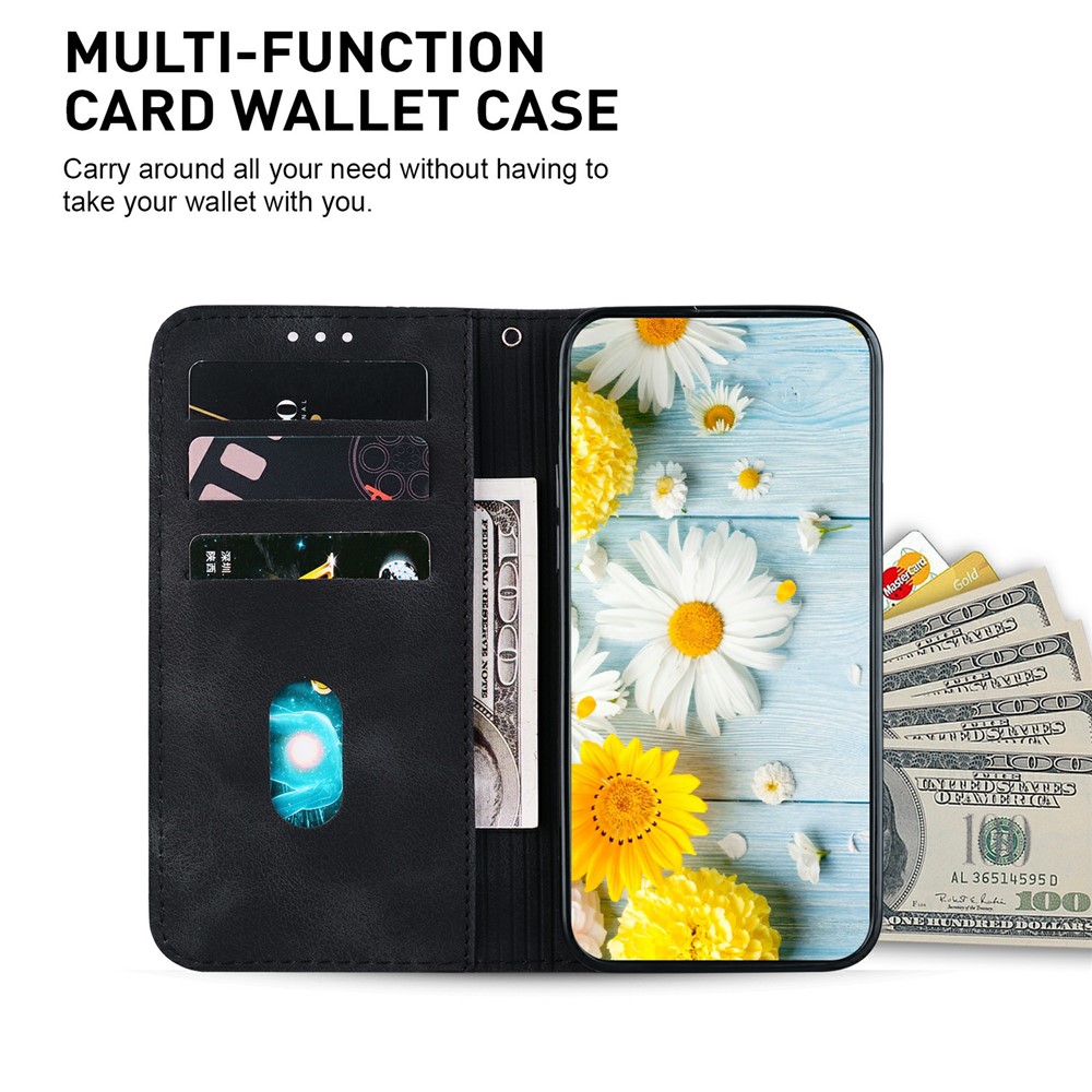  Samsung Galaxy A27 5G Fodral Läder Blommor Svart