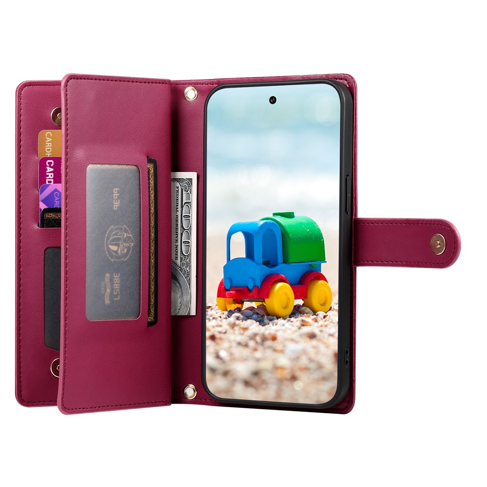  Google Pixel 11/11 Pro Fodral Läder Med Dragkedja Röd