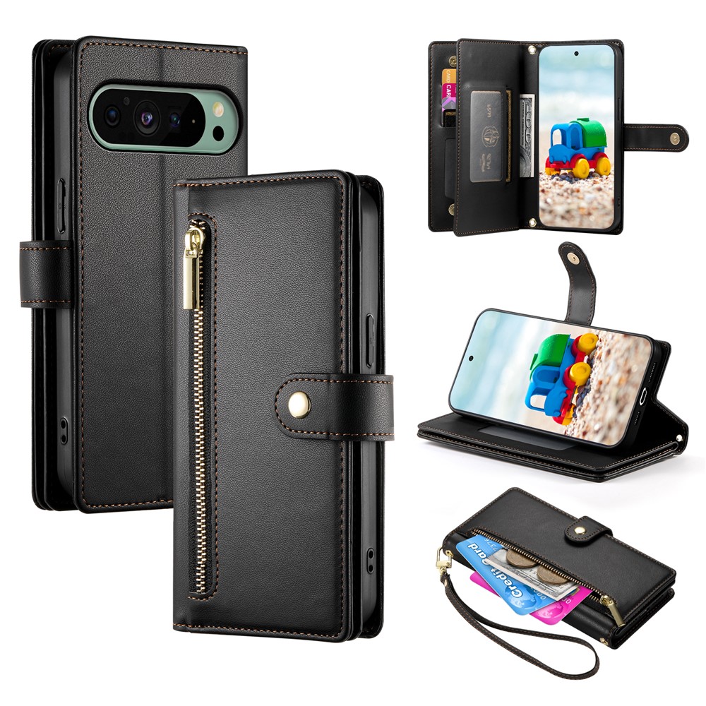  Google Pixel 11/11 Pro Fodral Läder Med Dragkedja Svart