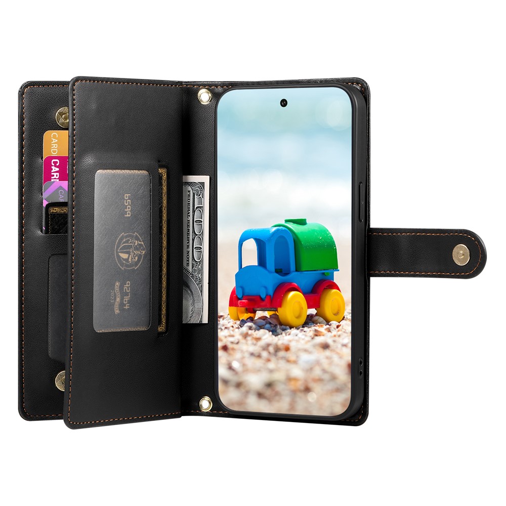  Google Pixel 11/11 Pro Fodral Läder Med Dragkedja Svart