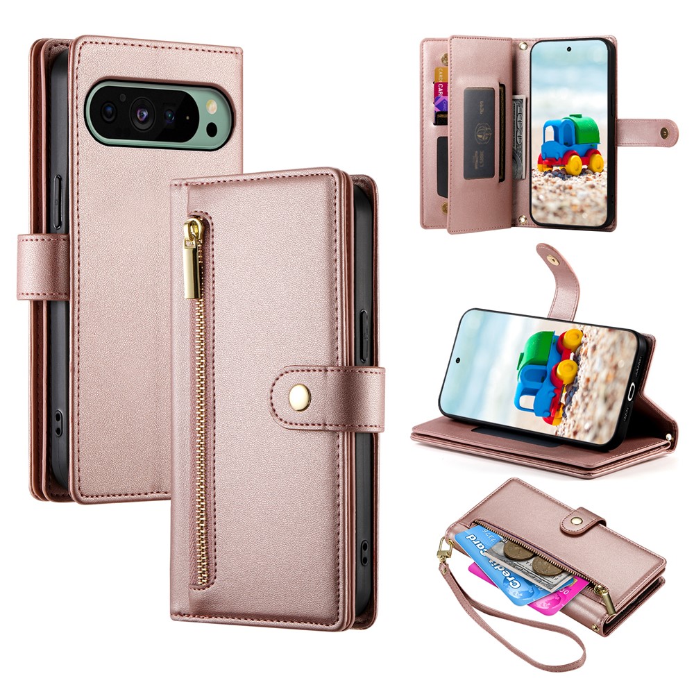  Google Pixel 11/11 Pro Fodral Läder Med Dragkedja Rosa