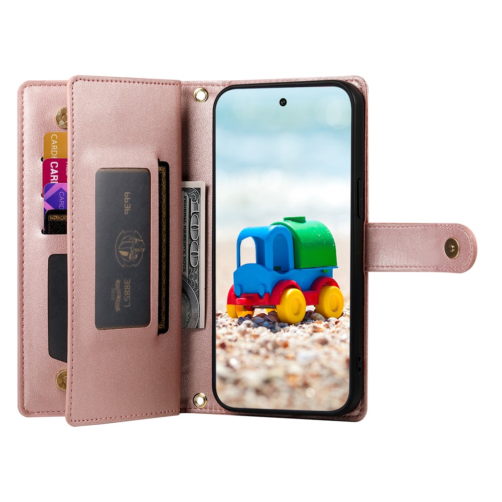  Google Pixel 11/11 Pro Fodral Läder Med Dragkedja Rosa