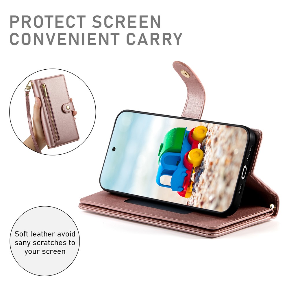  Google Pixel 11/11 Pro Fodral Läder Med Dragkedja Rosa