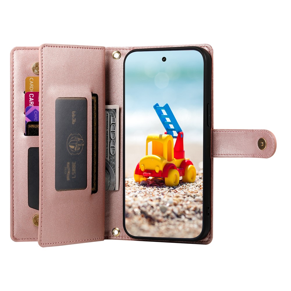  Google Pixel 11 Pro XL Fodral Läder Med Dragkedja Rosa