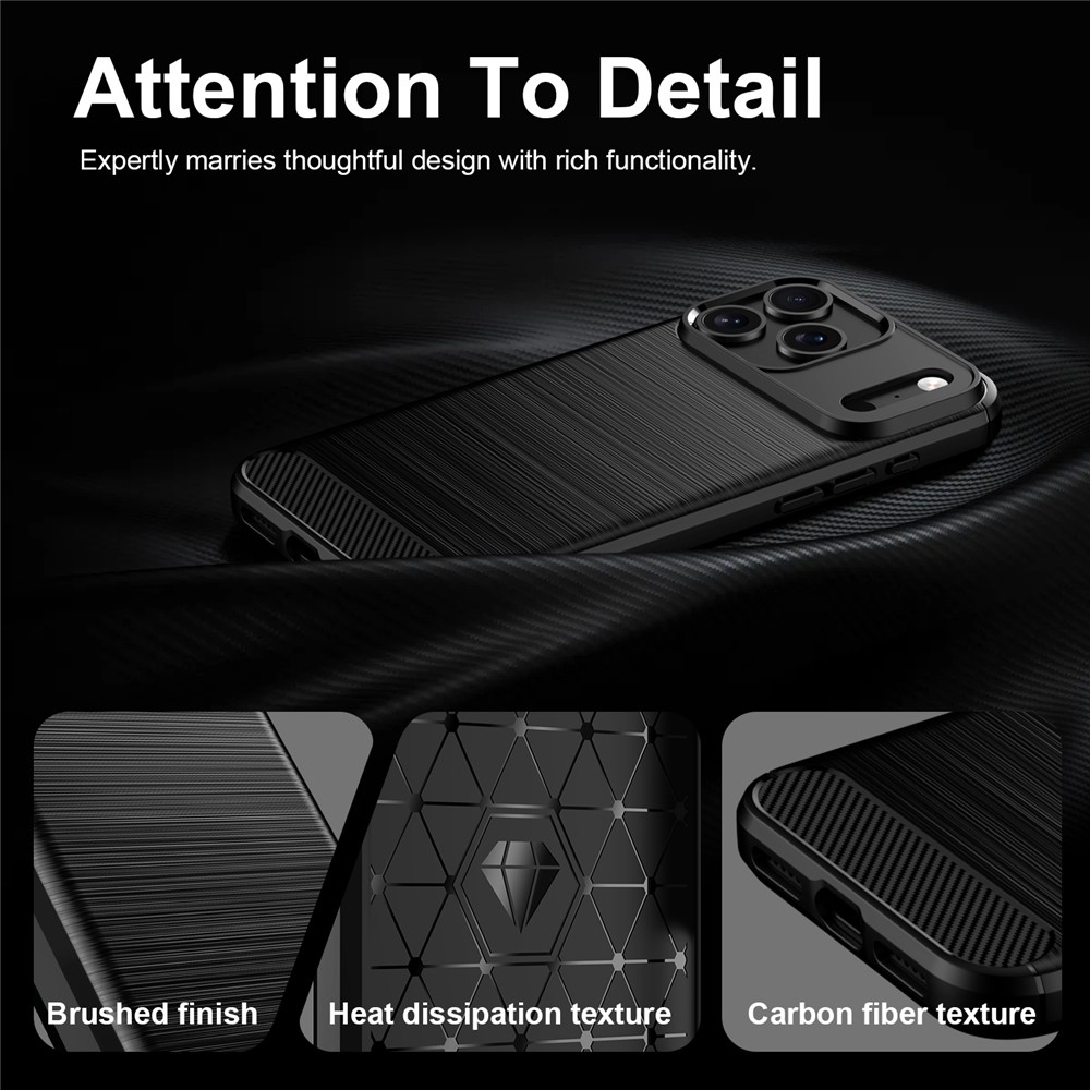  iPhone 18 Pro / 17 Pro Skal TPU Kolfiber Textur Svart