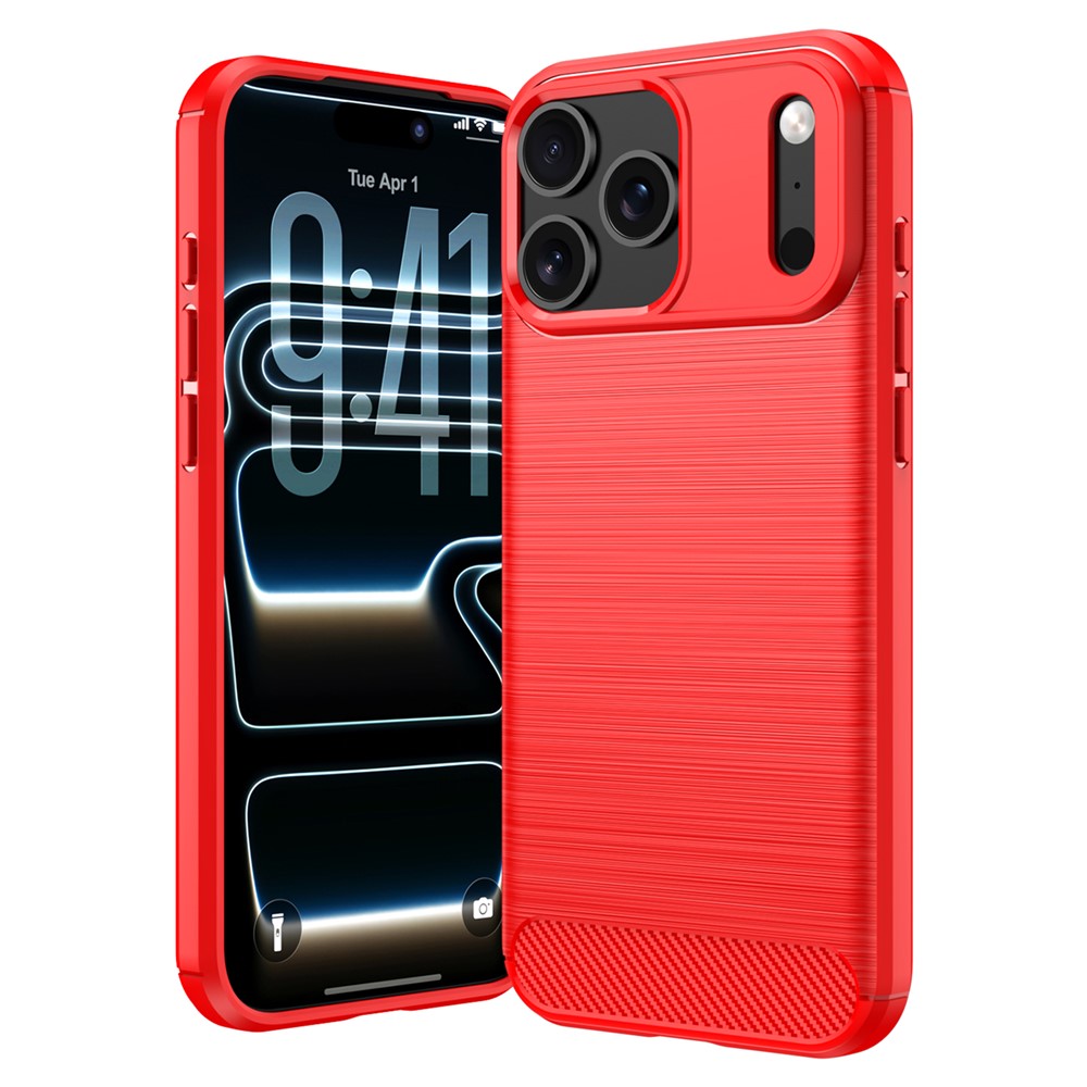  iPhone 18 Pro / 17 Pro Skal TPU Kolfiber Textur Röd