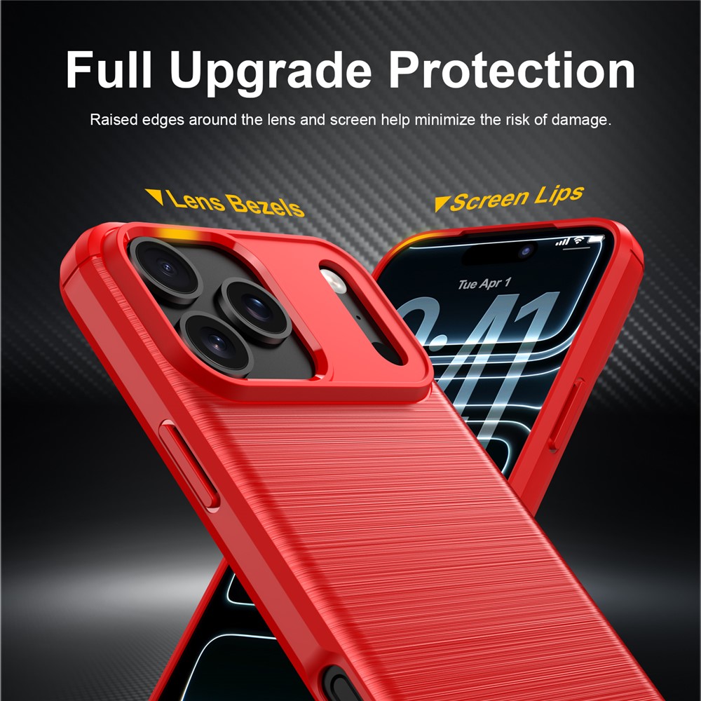  iPhone 18 Pro / 17 Pro Skal TPU Kolfiber Textur Röd