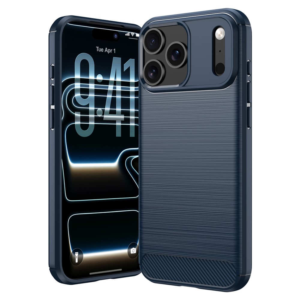  iPhone 18 Pro / 17 Pro Skal TPU Kolfiber Textur Blå