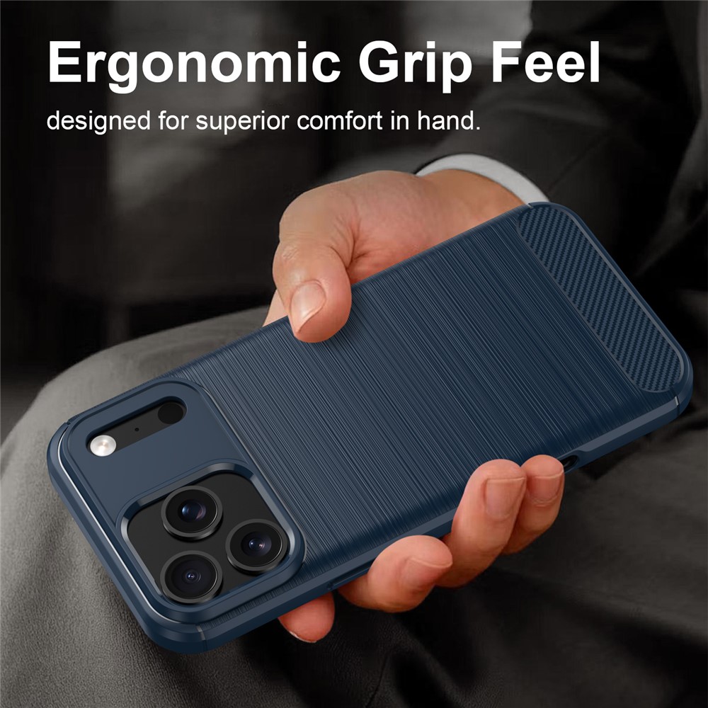  iPhone 18 Pro / 17 Pro Skal TPU Kolfiber Textur Blå