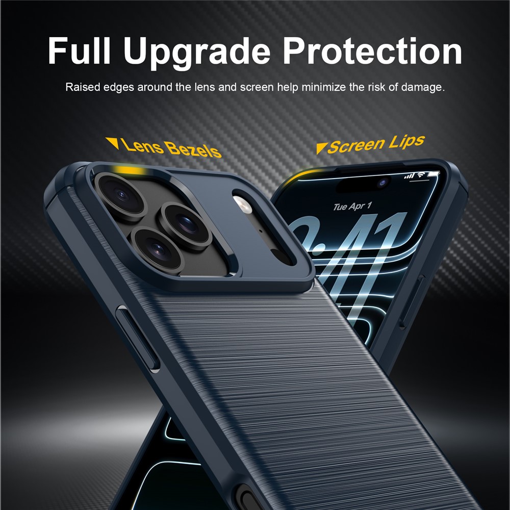  iPhone 18 Pro / 17 Pro Skal TPU Kolfiber Textur Blå