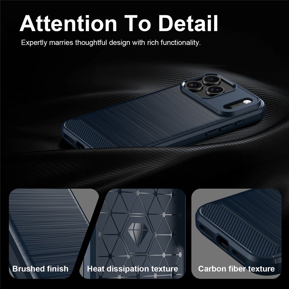  iPhone 18 Pro / 17 Pro Skal TPU Kolfiber Textur Blå