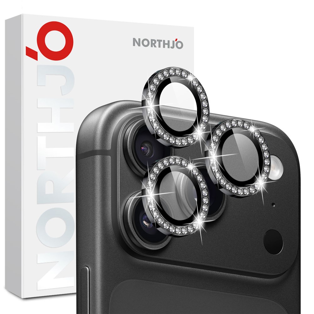 NORTHJO NORTHJO iPhone 18 Pro/18 Pro Max Linsskydd Strass Svart