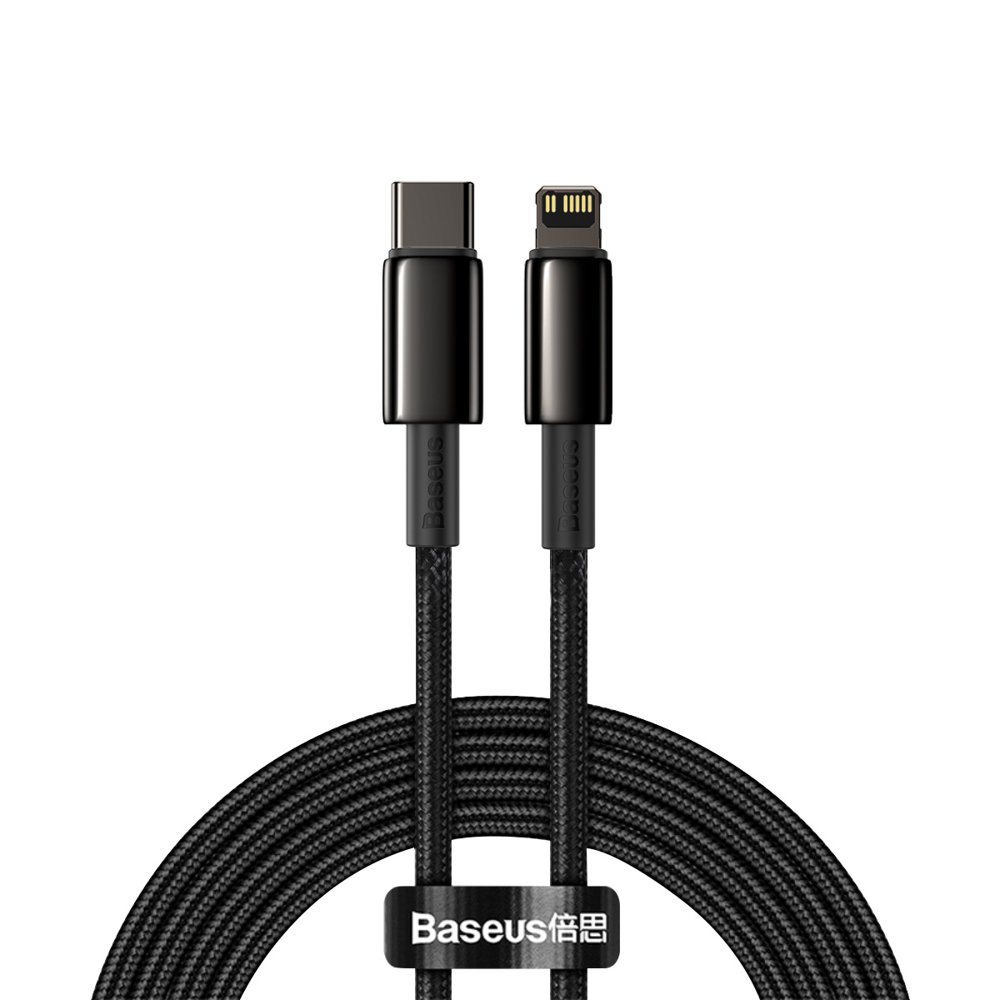 BASEUS Baseus 2m 20W PD USB-C - Lightning Flätad Nylon Kabel - Svart