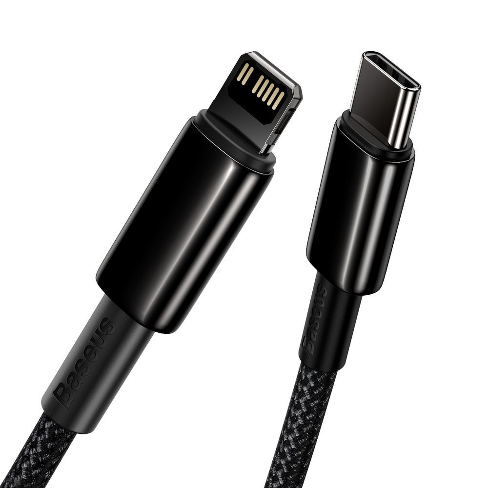 BASEUS Baseus 2m 20W PD USB-C - Lightning Flätad Nylon Kabel - Svart