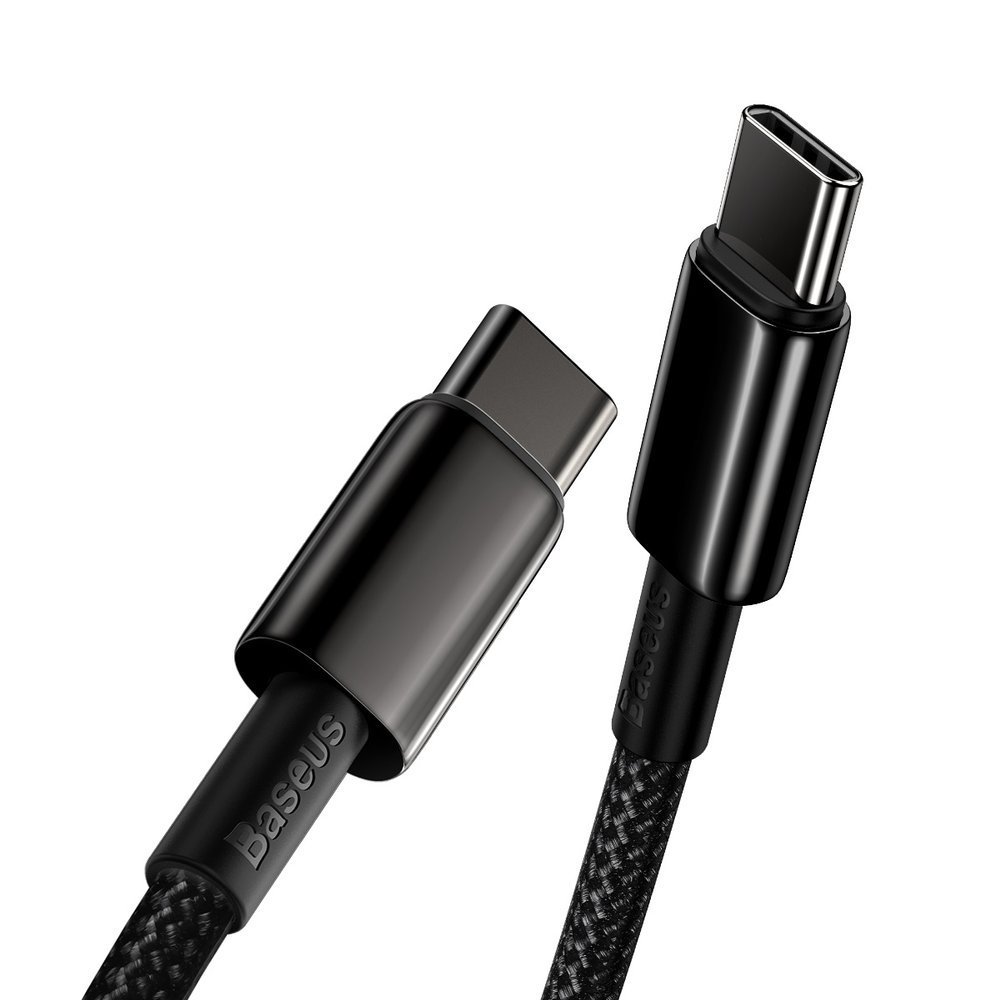 BASEUS Baseus Tungsten 2m 100W 5A PD QC USB-C - USB-C Flätad Nylon Kabel - Svart