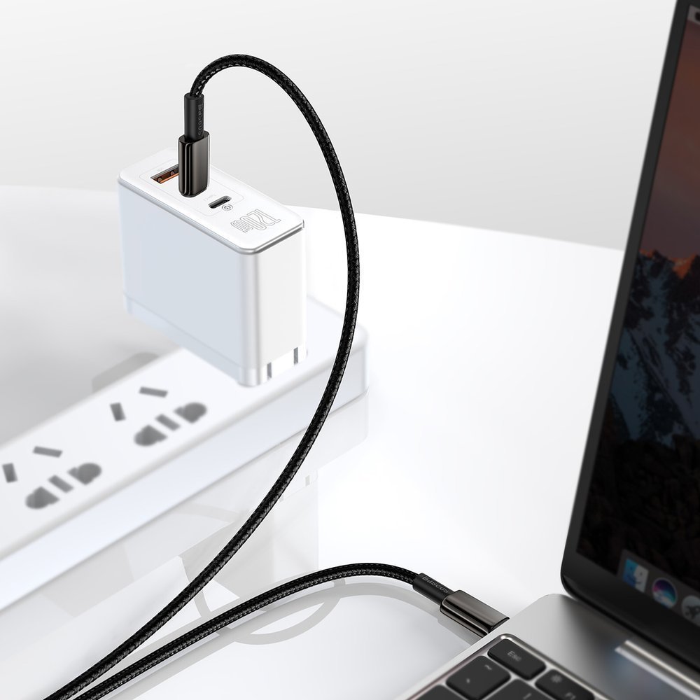 BASEUS Baseus Tungsten 2m 100W 5A PD QC USB-C - USB-C Flätad Nylon Kabel - Svart