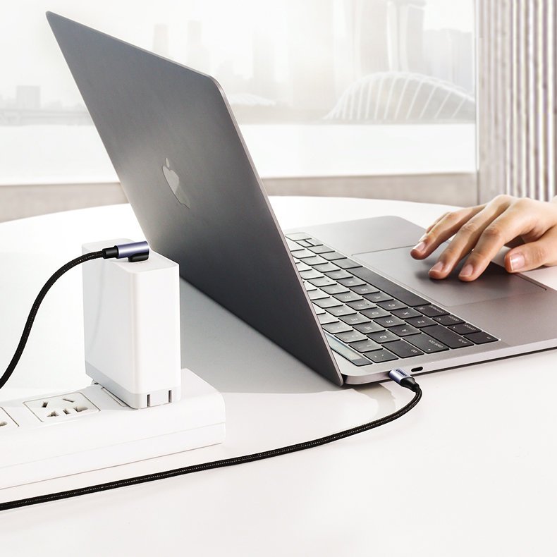 UGREEN Ugreen 1m 60W 3A Elbow USB-C - USB-C Flätad Nylon Kabel - Svart/Grå
