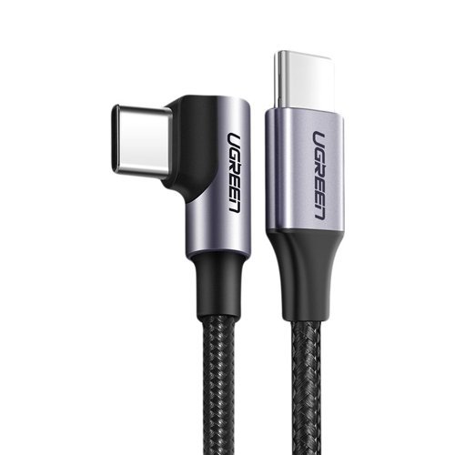 UGREEN Ugreen 2m 60W 3A Elbow USB-C - USB-C Flätad Nylon Kabel - Svart/Grå