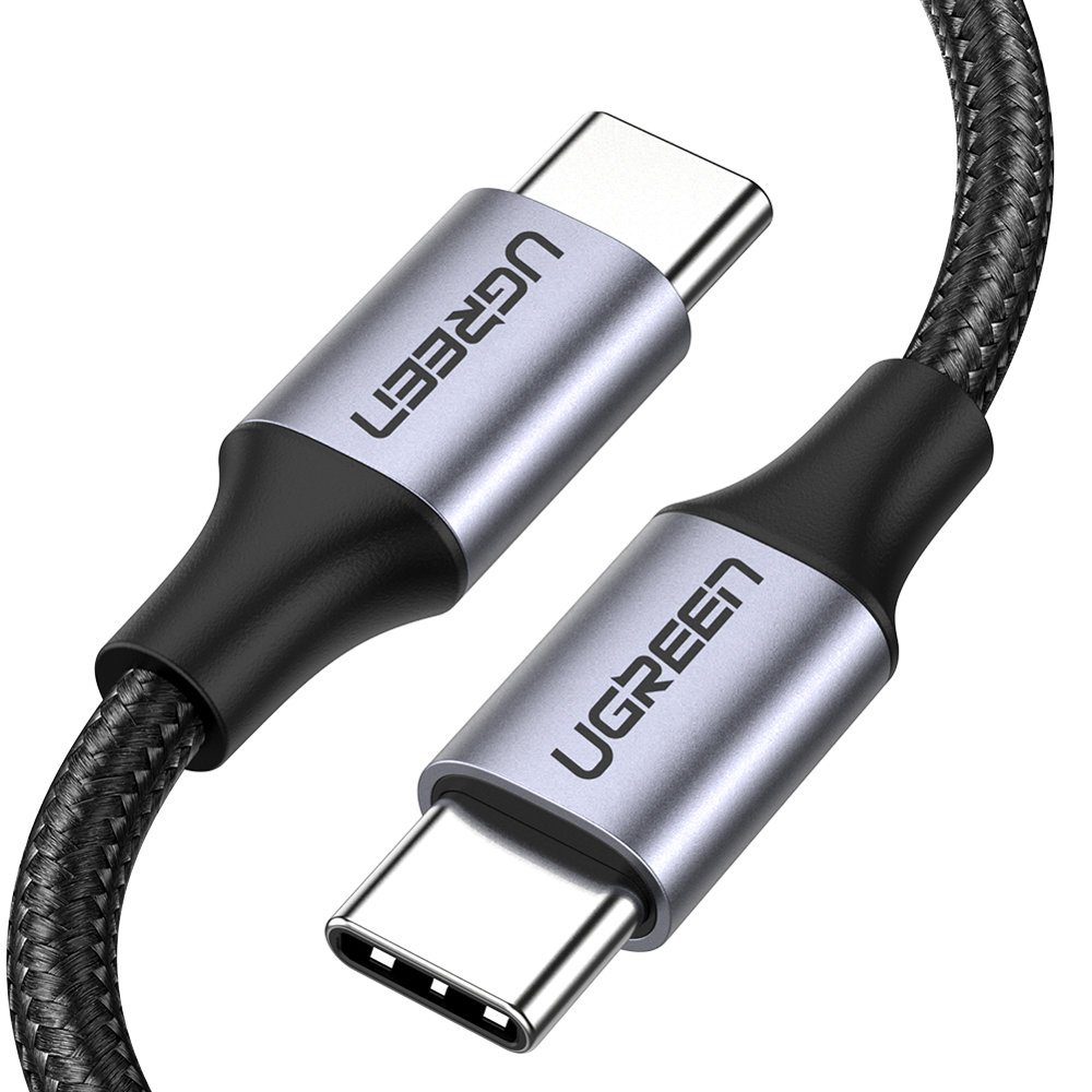 UGREEN Ugreen 1m 60W 3A USB-C - USB-C Flätad Nylon Kabel - Svart/Grå