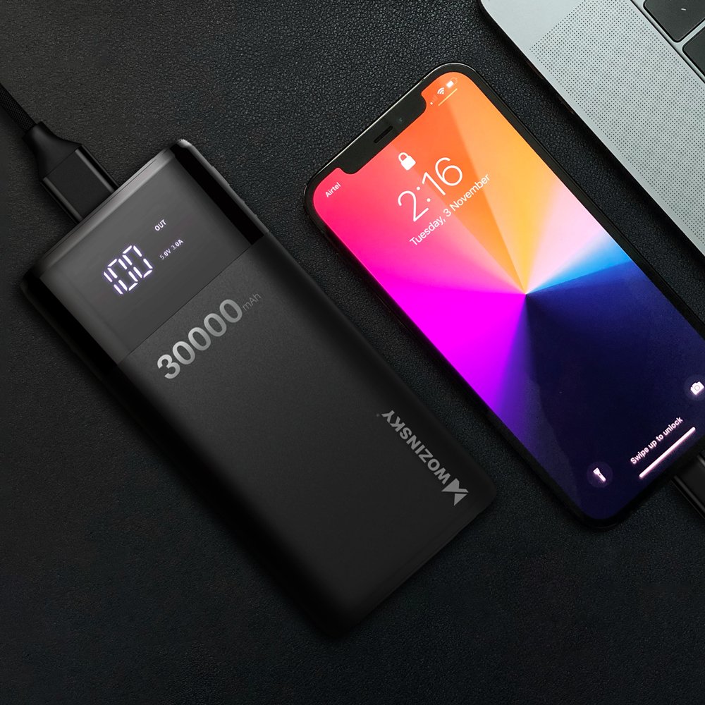 Wozinsky Wozinsky 30000 mAh Power Bank 4A 4x USB Med Display - Svart