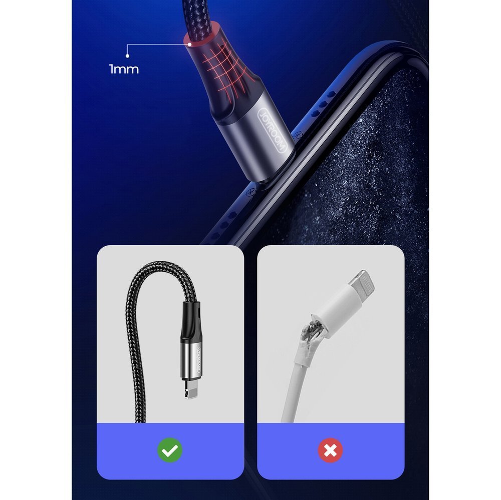 JOYROOM Joyroom 1.5m 3A Lightning Snabbladdning Nylon Kabel - Svart