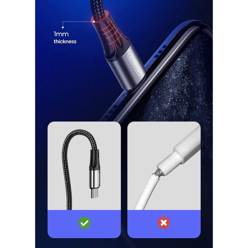 JOYROOM Joyroom 1m 3A USB-C Snabbladdning Nylon Kabel - Svart