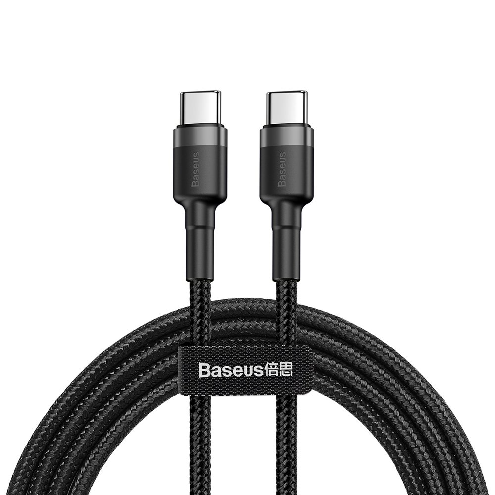 BASEUS Baseus Cafule 1m 60W PD QC USB-C - USB-C Nylon Kabel - Svart/Grå