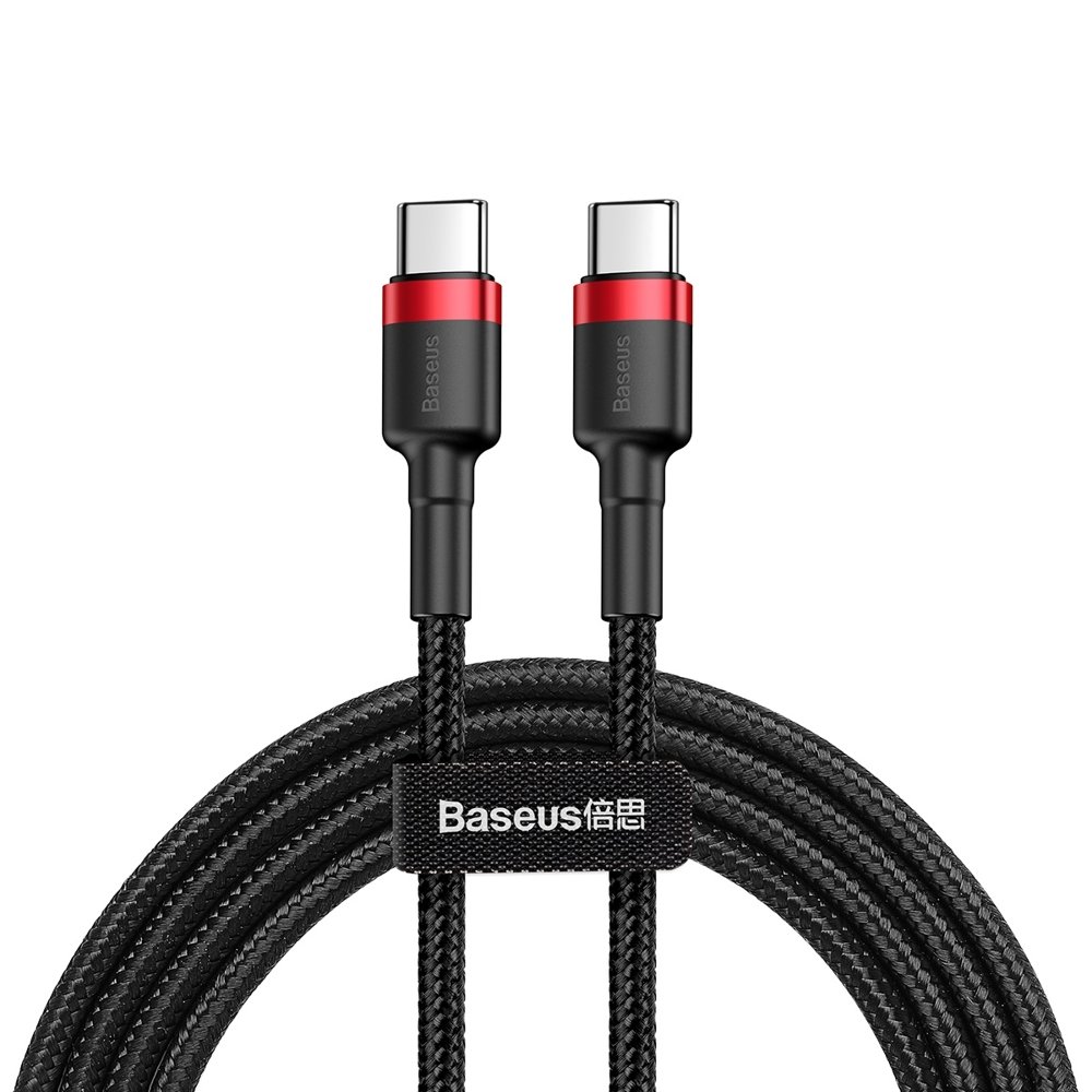 BASEUS Baseus Cafule 2m 60W PD QC USB-C - USB-C Nylon Kabel - Svart/Röd
