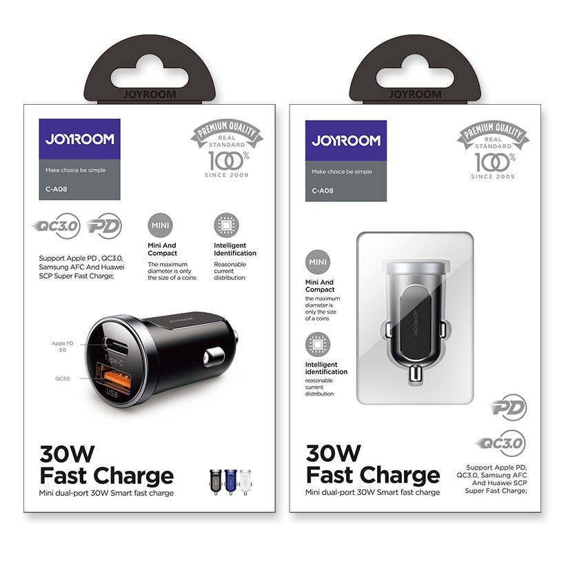 JOYROOM Joyroom Mini 30W 5A PD QC USB-C / USB Billaddare - Mörk Blå