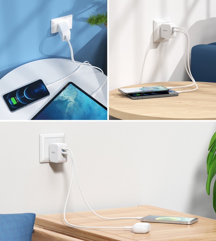 Choetech Choetech 40W 3A 2x USB-C Power Delivery Snabbladdare - Vit